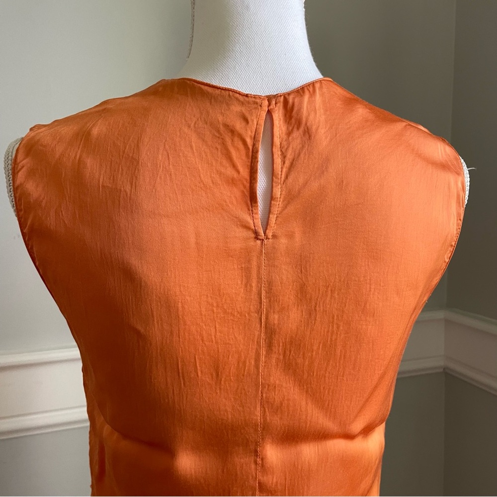 MNG Mango Vibrant Orange Asymmetrical Draped Satin Shirt Size M Split Side - Picture 7 of 13